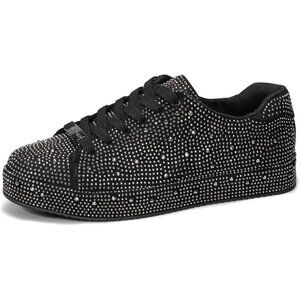 Lucky Step Black Pewter Bridal Rhinestone Bling Glitter Bedazzled Shiny Sneakers